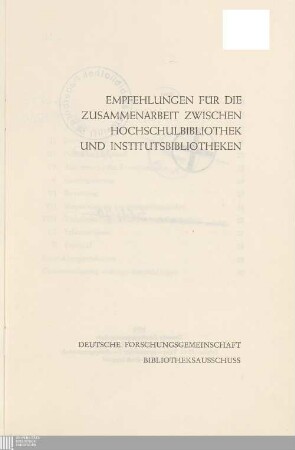 Empfehlungen für die Zusammenarbeit zwischen Hochschulbibliothek und Institutsbibliotheken