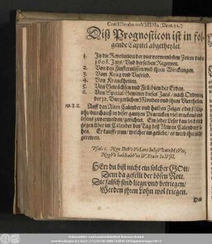 Disz Prognosticon ist in folgende Capitel abgetheylet.