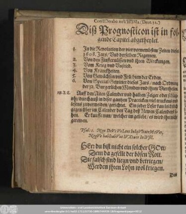 Disz Prognosticon ist in folgende Capitel abgetheylet.