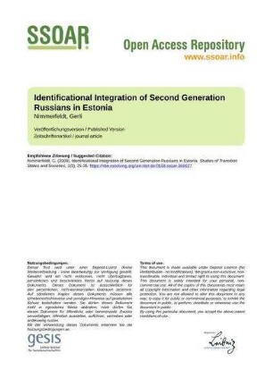 Identificational Integration of Second Generation Russians in Estonia