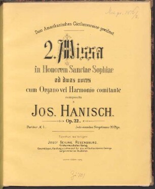 2. Missa in honorem Sanctae Sophiae : ad duas voces cum organo vel harmonio comitante ; op. 22