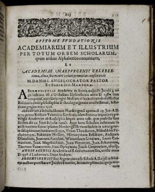 Epitome Fundationis Academiarum Et Illustrium Per totum Orbem Scholarum