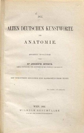 Die alten deutschen Kunstworte der Anatomie