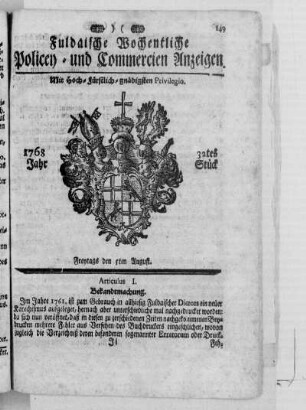32tes Stück, Ausgabe vom 5. August 1768