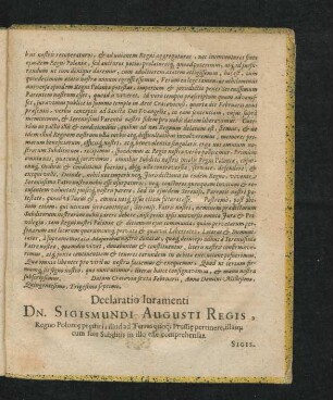 Declaratio Iurameti Dn. Sigismundi Augusti Regis, Regno Poloniae praestiti ...