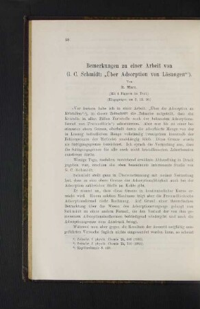 Bemerkungen zu einer Arbeit von G. C. Schmidt: "Über die Adsorption von Lösungen".
