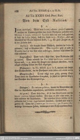 Ad. Tit. XXXIII. Ord. Proc. Rec. Von dem Eyd Malitiae