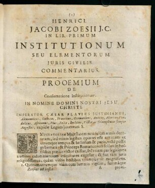 1-6, PROOEMIUM DE Conformatione Institutionum.