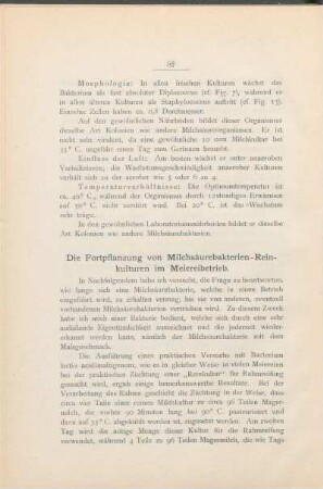 Die Fortpflanzung von Milchsäurebakterien-Reinkulturen im Meiereibetrieb.