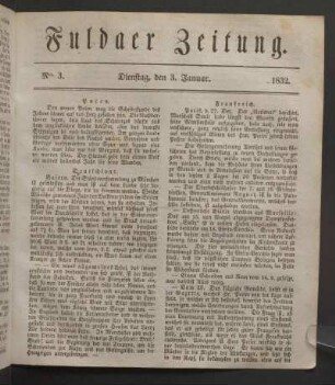 Dienstag, den 3. Januar. 1832