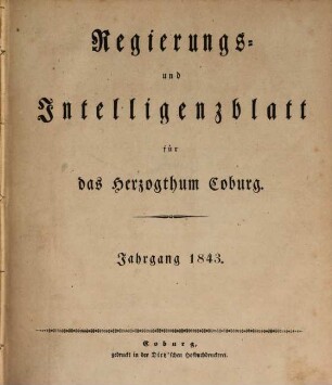 Regierungs- und Intelligenzblatt für das Herzogtum Coburg. 1843