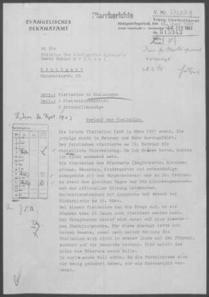 Sielmingen: Visitationsbericht mit Pfarrbericht 1963