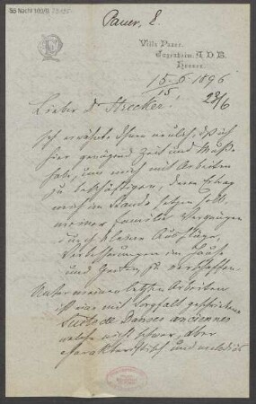 Brief an B. Schott's Söhne : 15.06.1896