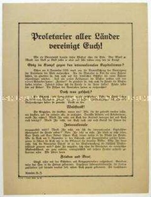 Revolutionskritisches Flugblatt mit Aufruf an Arbeiter zum Nationalismus