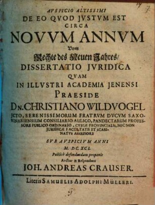 De Eo Qvod Jvstvm Est Circa Novvm Annvm : = Vom Rechte des Neuen Jahres