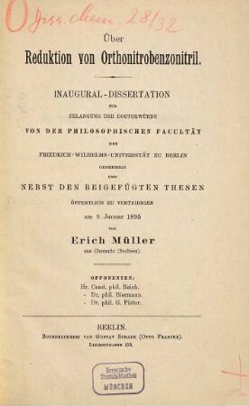 Über Reduktion von Orthonitrobenzonitril