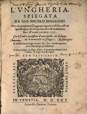 L' Ungheria spiegata da Gio. Nic. Doglioni