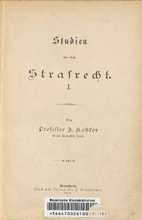 Studien aus dem Strafrecht, 1