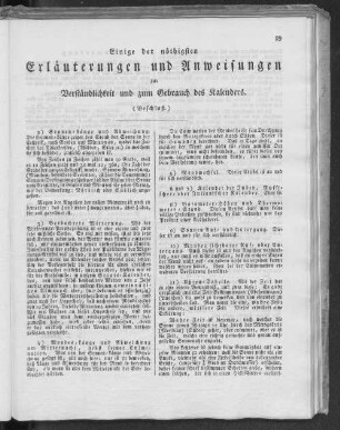 Einige der nötigsten Erläuterungen und Anweisungen zur Verständlichkeit und zum Gebrauch des Kalenders. (Beschluß.)