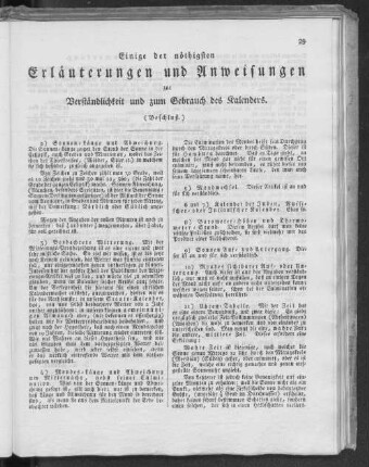 Einige der nötigsten Erläuterungen und Anweisungen zur Verständlichkeit und zum Gebrauch des Kalenders. (Beschluß.)