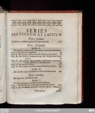 Series Sectionum Et Capitum.