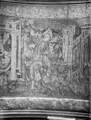 Atrechtscher Wandteppich, Detail Tafel 8: Aufbruch des Sankt Eleutherius nach Rom