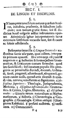 Sect. I. De linguis & disciplinis.