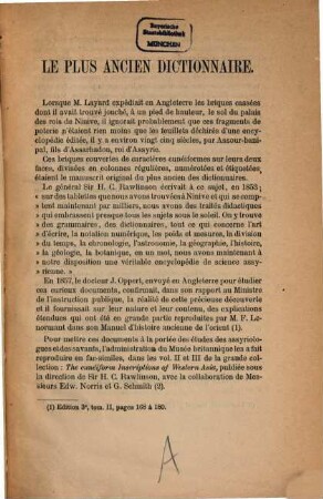 Le plus ancien Dictionnaire : Extrait de la Revue de la Suisse Catholique. Août 1871