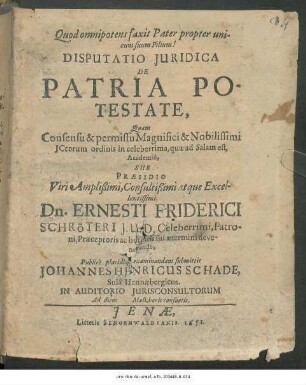 Disputatio Iuridica De Patria Potestate