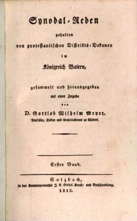 Synodal-Reden gehalten von protestantischen Distrikts-Dekanen im Königreich Baiern, 1