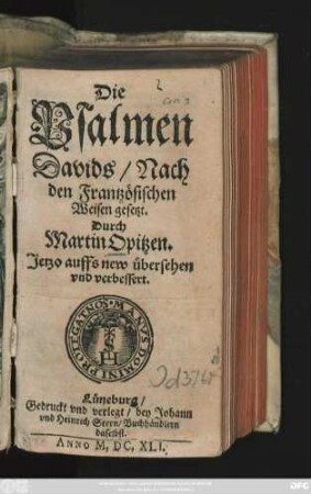 Die Psalmen Davids : Nach den Frantzösischen Weisen gesetzt