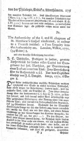 The authenticity of the I. and II. chapters of St. Matthiew's Gospel vindicated.