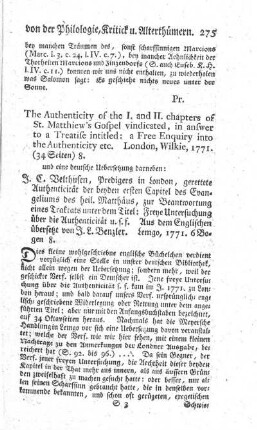 The authenticity of the I. and II. chapters of St. Matthiew's Gospel vindicated.