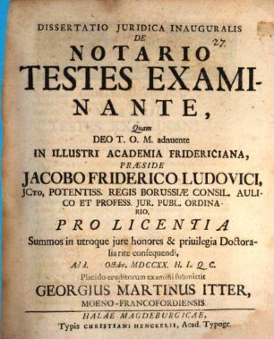 Dissertatio Juridica Inauguralis De Notario Testes Examinante