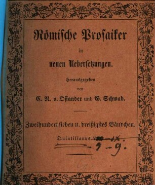 Marcus Fabius Quintilianus Zwölf Bücher Anleitung zur Beredtsamkeit, 5