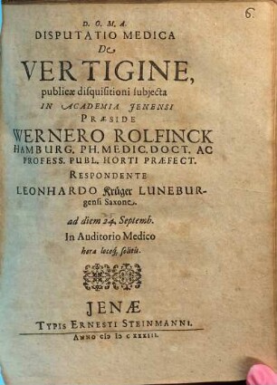 Disputatio Medica De Vertigine