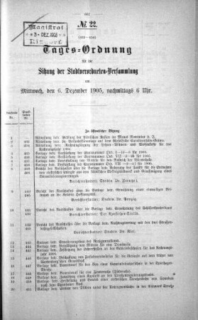Tages-Ordnung, 06. Dezember 1905