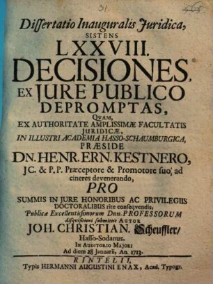 Diss. ... sistens LXXVIII decisiones, ex iure publico depromptas