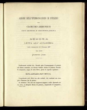 AZIONE DELL' IPERMANGANATO DI POTASSIO SUL CLORURO AMMONIOO GON GENESI D' IDROSSILAMINA