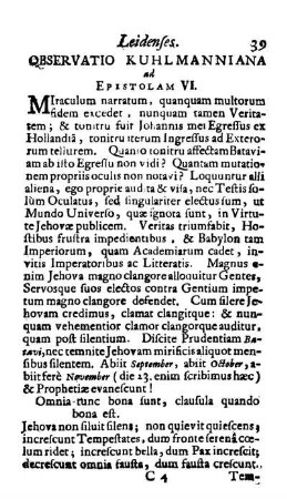 Observatio Kuhlmanniana ad Epistolam VI.