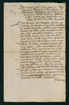 Testimonium der theol. Fakultät für Mag. Johann Meuderlin aus Unteröwisheim.