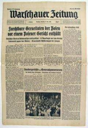 Deutsche Tageszeitung für das Generalgouvernement "Warschauer Zeitung" u.a. über jüdische Ghettos in Galizien
