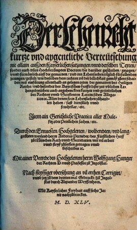Der Lehenrecht kurtze und aygentliche Verteütschung : mit Einführung des bayerschen Hoffs üblichen Lehengebräuchen