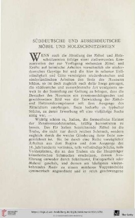 Süddeutsche und ausserdeutsche Möbel und Holzschnitzereien