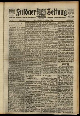 Erste Ausgabe vom Mittwoch, den 24. April 1912.