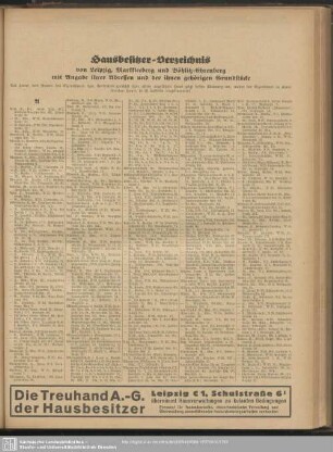 Hausbesitzer-Verzeichnis von Leipzig, Markkleeberg und Böhlitz-Ehrenberg