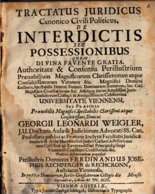 Tractatus ... de interdictis s. possessionibus