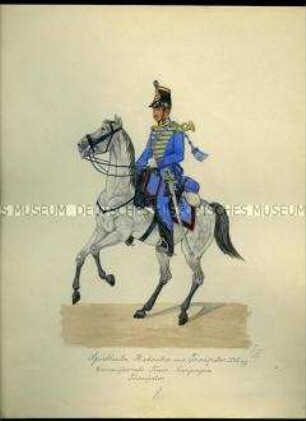 Uniformdarstellung, Trompeter der Kommissariats-Train-Kompanie, Sachsen, 1848/1849.