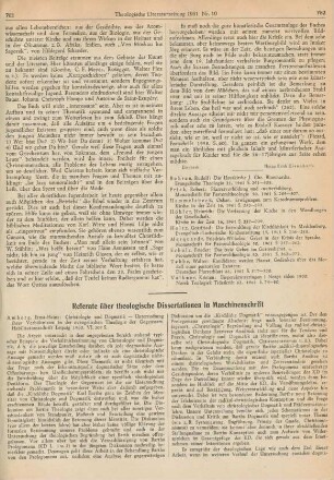 Referate über theologische Dissertationen in Maschinenschrift
