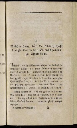 I. Beschreibung der Landwirthschaft des Freiherrn von Ellrichshausen zu Assumstadt